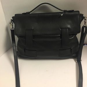 New Donald J Pliner black leather messenger bag